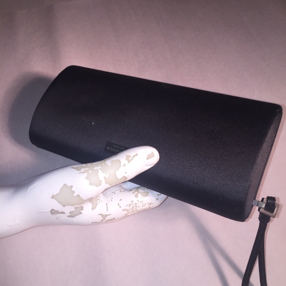 auth SAINT LAURENT black silk hardshell CLUTCH - Picture 1 of 8